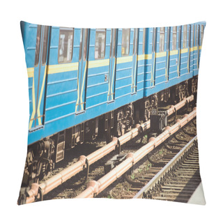 Personality  Front View Of Train On Railway At Outdoor Subway Station  Pillow Covers