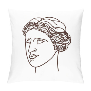 Personality  Portrait Of The Mythological Greek Venus. A Woman In Profile. Linear Graphics. Vector Illustration. Pillow Covers
