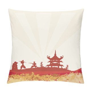 Personality  Fighting Samurai Silhouette In Abstract Asian Landscape Pillow Covers