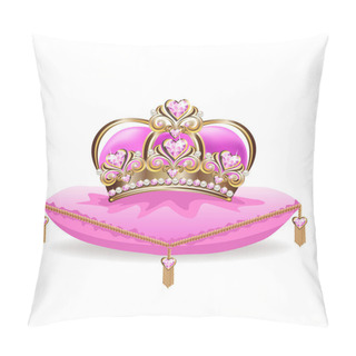 Personality  Crown Of A Princess With Pearls And Pink Gemstones. Vector Illustration. Pillow Covers
