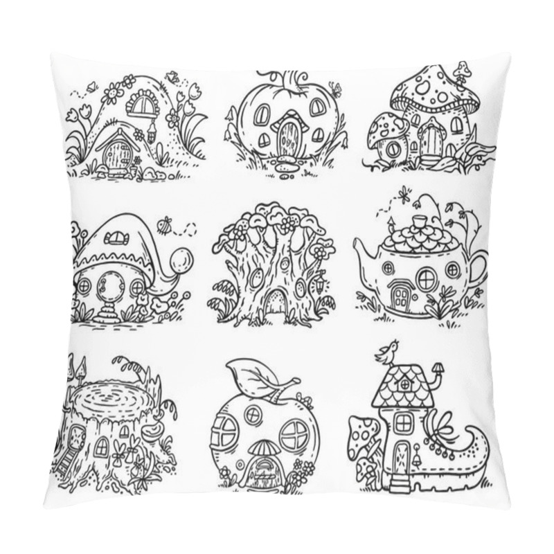 Personality  Cute cartoon elven, fairy or gnome houses in the form of pumpkin, tree, teapot, boot, apple, mushroom, stump pillow covers