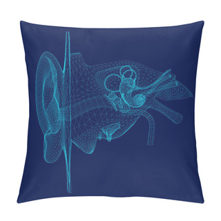 Personality  Wireframe Of The Internal Structure Of The Human Ear. 3D. Front View. Vector Illustration Pillow Covers