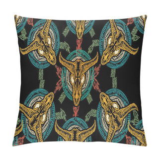 Personality  Bison Skull And Crossed Arrows Seamless Pattern. Tribal Art Pillow Covers