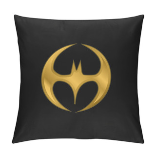 Personality  Bat Silhouette Black Shape With Wings Forming A Circle Gold Plated Metalic Icon Or Logo Vector Pillow Covers
