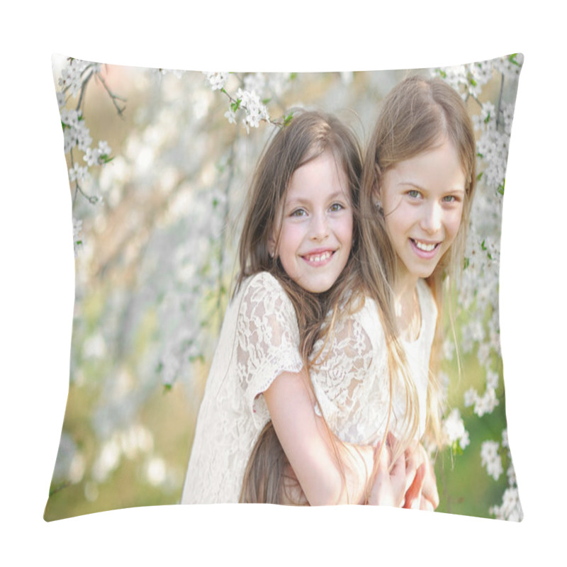 Personality  Portrait of two little girls girlfriends spring pillow covers