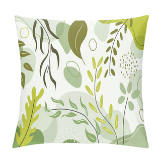 Personality  Hand Drawn Organic Shapes Green Natural Leaves, Floral, Line Art Pattern Decoration Element. Vector Illustration Pillow Covers