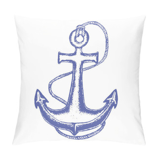 Personality  Ship Anchor And Rope Hand Draw Sketch. Vector Pillow Covers