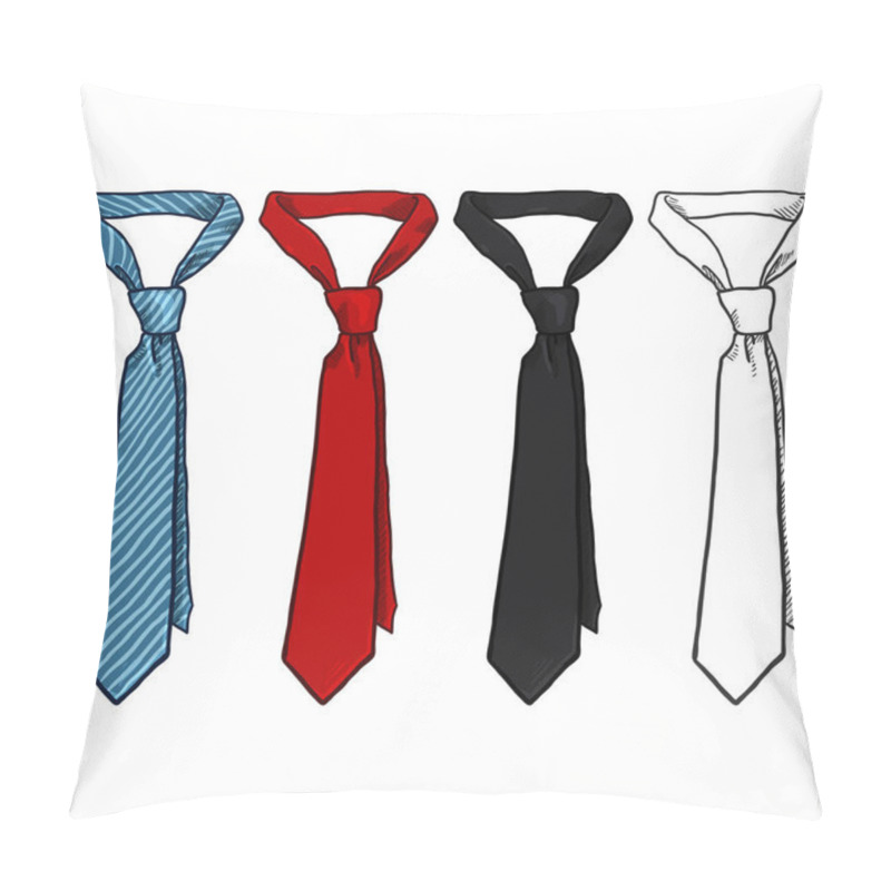 Personality  Set Of Sketch And Cartoon Color Neckties, Office Accessories Concept, Vector, Illustration  Pillow Covers