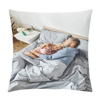 Personality  A Mature Loving Couple In Cozy Homewear Laying Together In Bed, Facing Each Other With Serene Expressions. Pillow Covers