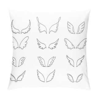 Personality  Collection Of Hand Drawn Wings In Different Shapes. Doodle Wings Collection. Vector Illustration Pillow Covers