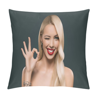 Personality  Woman Showing Ok Sign Pillow Covers
