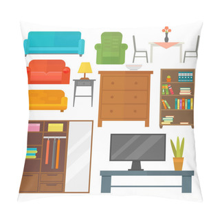 Personality  Furniture Home Decor Icon Set Indoor Cabinet Interior Room Library Office Bookshelf Modern Restroom Silhouette Decoration Vector Illustration Pillow Covers