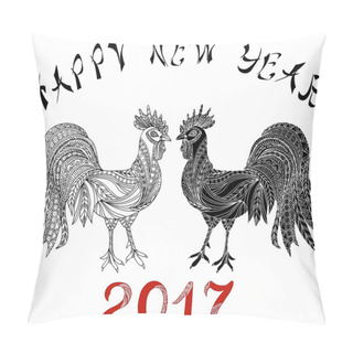 Personality  New Year Card With 2 Roosters Pillow Covers