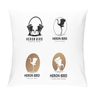 Personality  Bird Heron Stork Logo Design, Birds Heron Flying On The River Vector, Product Brand Illustration Pillow Covers