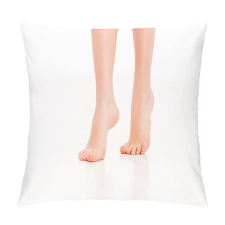Personality  Low Section Of Barefoot Female Legs, Isolated On White Pillow Covers