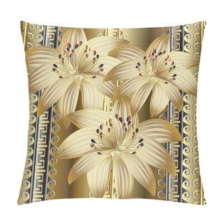Personality  3d Gold Flowers Vector Seamless Pattern. Pillow Covers