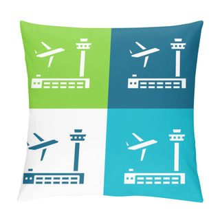 Personality  Airport Flat Four Color Minimal Icon Set Pillow Covers