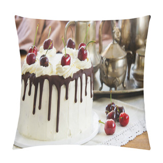 Personality  Black Forest Cake, Schwarzwalder Kirschtorte, Schwarzwald Pie, Dark Chocolate And Cherry Dessert On Wooden Background Pillow Covers