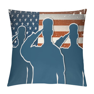 Personality  Three US Army Soldiers Saluting On Grunge American Flag Backgrou Pillow Covers