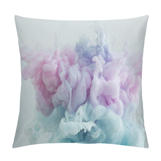 Personality  Close Up View Of Light Blue, Pink And Purple Paint Swirls Isolated On Grey Pillow Covers