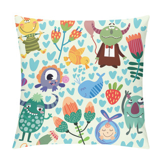Personality  Pattern With Monsters And Flowers. Pillow Covers