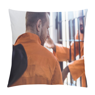 Personality  Cropped Image Of Prison Guard Leading Criminal Pillow Covers