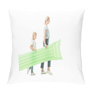 Personality  Mommy And Daughter Walking With Air Mattress Isolated On White Pillow Covers