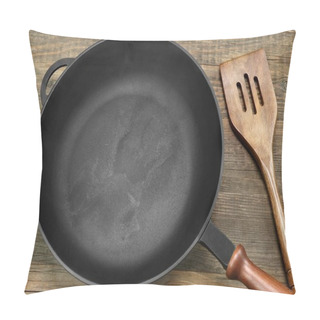 Personality  New Clean Empty Cast Iron Frying Pan And Spatula Overhead Pillow Covers
