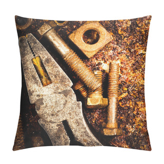 Personality  Macro Of Tools On A Rusty Background Pillow Covers