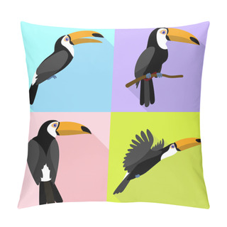 Personality  Toucan Icons Set, Flat Style Pillow Covers