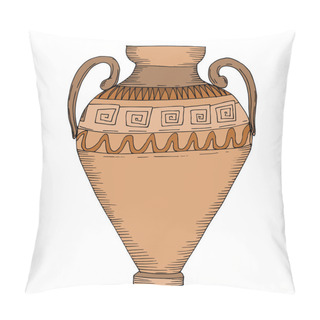 Personality  Vector Antique Greek Amphoras. Black And White Engraved Ink Art. Isolated Ancient Illustration Element. Pillow Covers