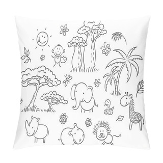 Personality  Set Of Cartoon Exotic African Animals And Plants Pillow Covers