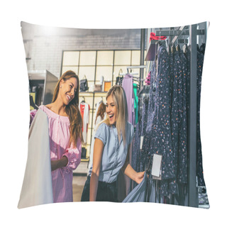 Personality  Photo Of Two Girls Shopping Together In The Store. Pillow Covers