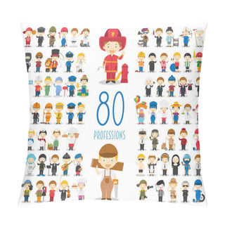 Personality  Kids Vector Characters Collection: Set Of 80 Different Professions In Cartoon Style. Pillow Covers