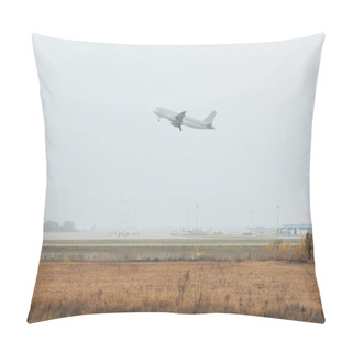 Personality  Airplane Landing Above Gassy Airfield With Cloudy Sky Pillow Covers