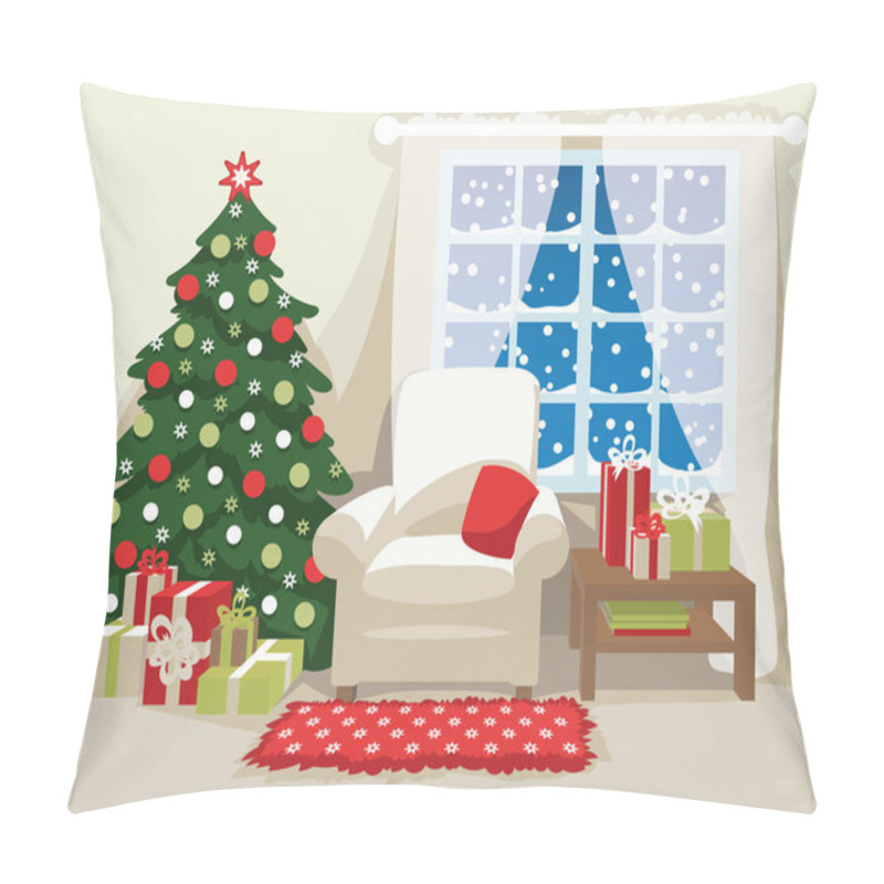 Personality  Christmas room interior. Vector illustration. Scene for your artwork. pillow covers