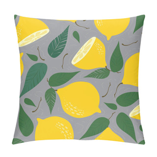 Personality  Seamless Pattern With Lemons. Bright Summer Decorative Background With Yellow Lemons, Green Leaves. Juicy Lemons With Leaves. Vector Lemons. Hand Drawn Background. Pillow Covers