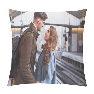 Personality  Couple On Platform At The Train Station Pillow Covers