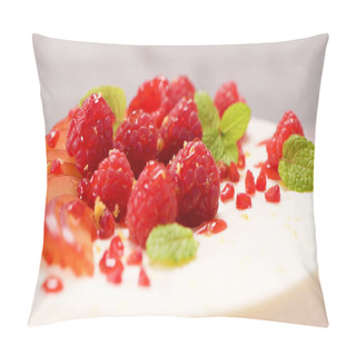 Personality  Cheesecake With Fresh Raspberries, Plums And Mint Leaves. Pillow Covers