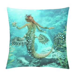 Personality  3d Computer Graphics Of A Mermaid With Starfish Pillow Covers