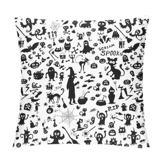 Personality  Halloween Seamless Kids Doodle Pattern With Icons. Pillow Covers