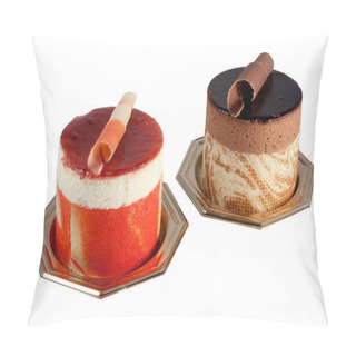 Personality  Chocolate And Fruit Pastry On White Background Pillow Covers