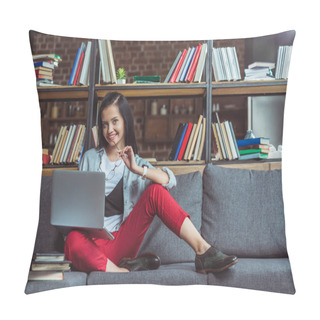 Personality  Girl Studying With Laptop And Books Pillow Covers