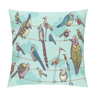 Personality  Set Of Funny Birds. Cartoon Illustration. Pillow Covers