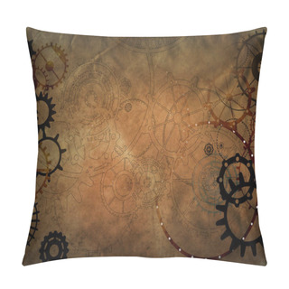 Personality  Steampunk Vintage Background With Mechanical Gears And Cogs On Canvas Paper Pillow Covers