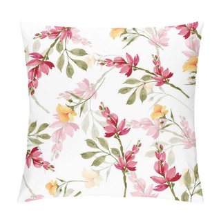 Personality  Seamless Floral Pattern With Pink And Yellow Flowers On A White Background, Hand Painted In Watercolor. Pillow Covers
