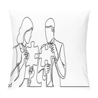 Personality  Continuous Line Drawing Of Two Business Persons Connecting Puzzle Pieces Together Pillow Covers
