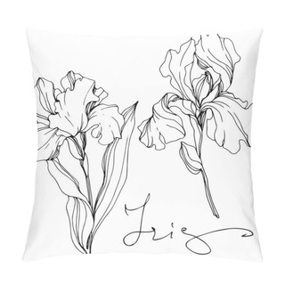Personality  Vector Iris Floral Botanical Flower. Black And White Engraved Ink Art. Isolated Iris Illustration Element. Pillow Covers