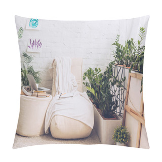 Personality  Soft White Chaise Lounge Near Lush Green Plants In Light Spacious Room Pillow Covers