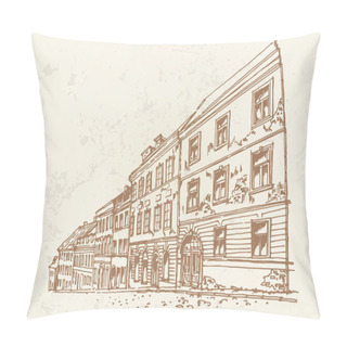 Personality  Hand Drawn Ink Line Sketch Of European Street Pillow Covers
